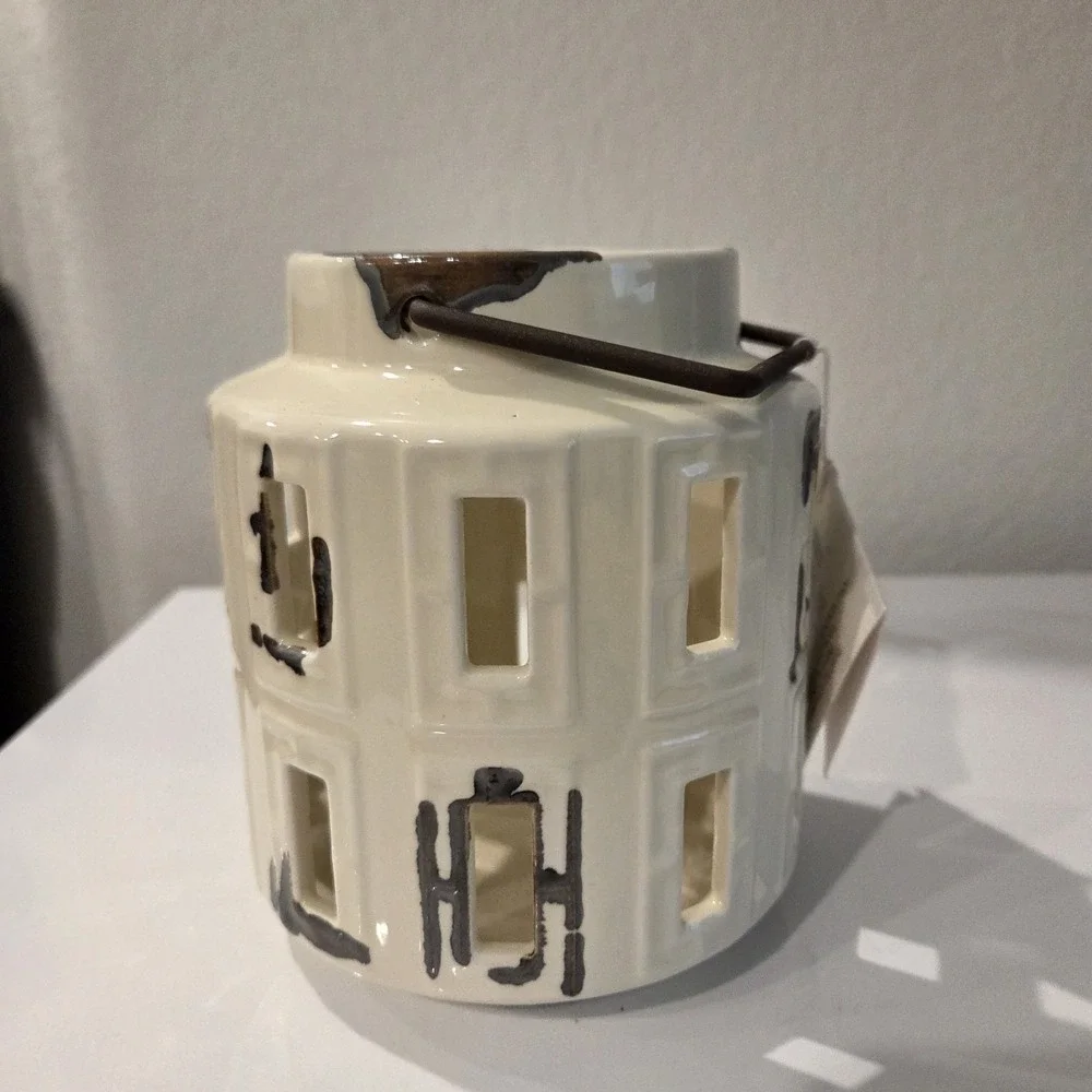 2 Ashland Spring Candle Collection White Ceramic Lanterns Rustic Farmhouse Set